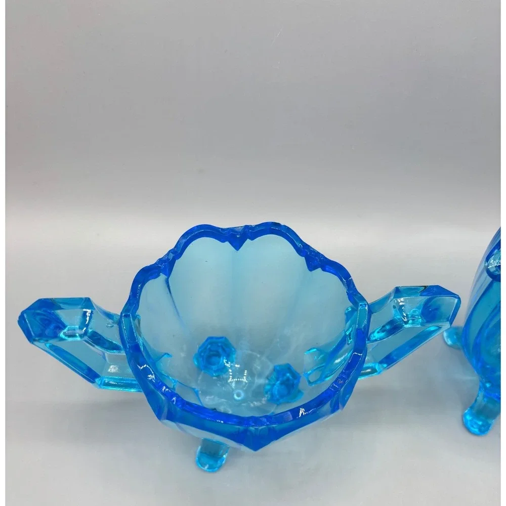 Vintage Indiana Colored Glass Colonial Electric Blue Cream Sugar‎ Set
